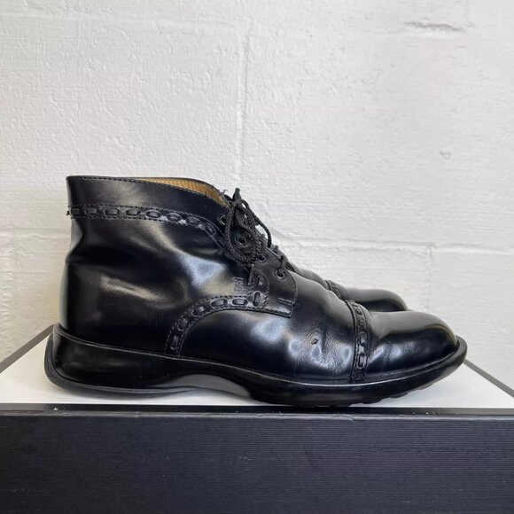TOD's Women's Cap Toe Black Leather Ankle Boots Thread Accent Lace up Size 8 US - Picture 3 of 11